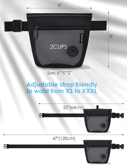 2 Cup Magnetic Closure Dog Treat Pouch with Training Clicker(Black)