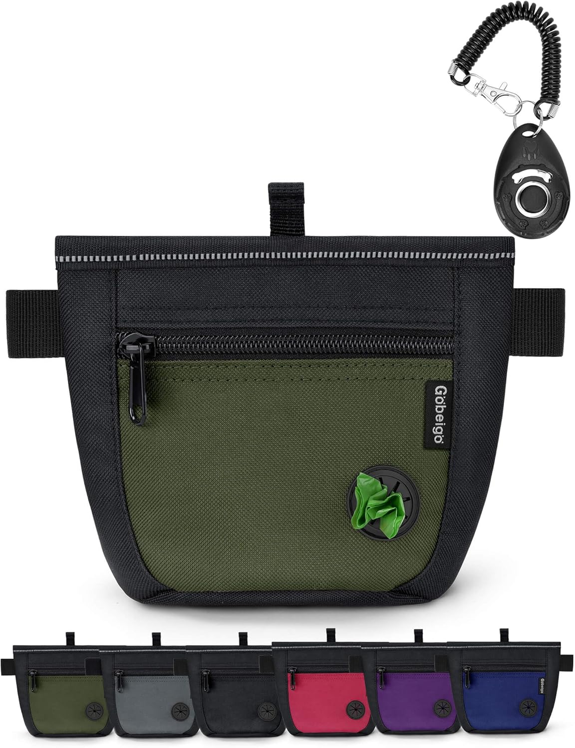 2 Cup Magnetic Closure Dog Treat Pouch with Training Clicker(Black)