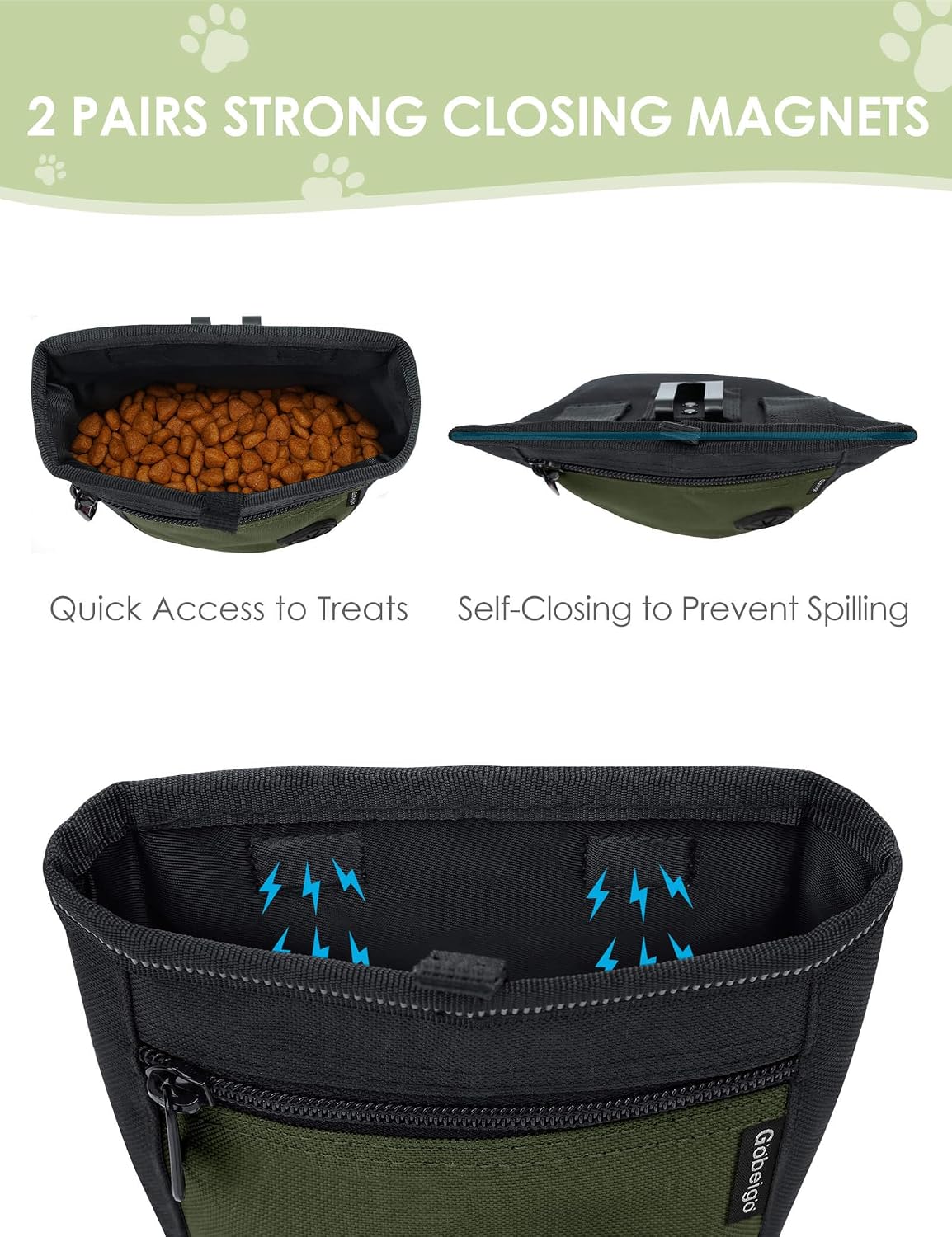 2 Cup Magnetic Closure Dog Treat Pouch with Training Clicker(Black)