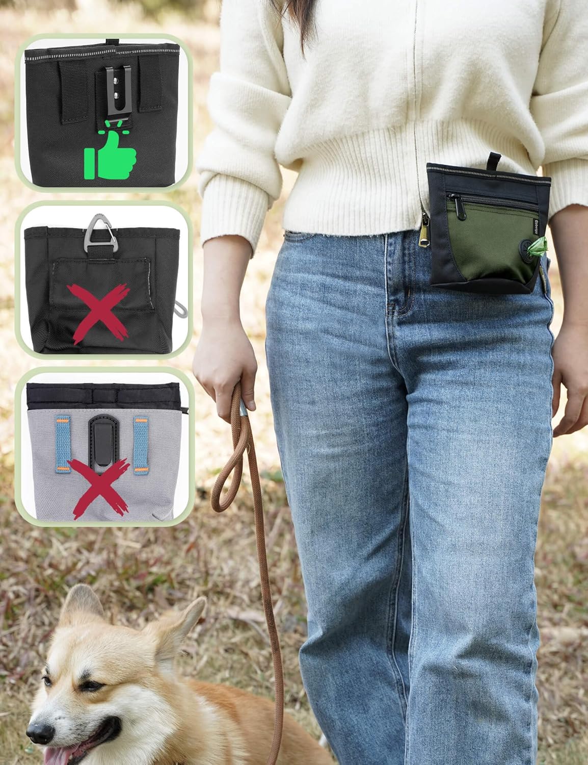 2 Cup Magnetic Closure Dog Treat Pouch with Training Clicker(Black)