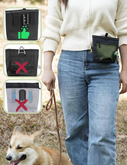 2 Cup Magnetic Closure Dog Treat Pouch with Training Clicker(Black)