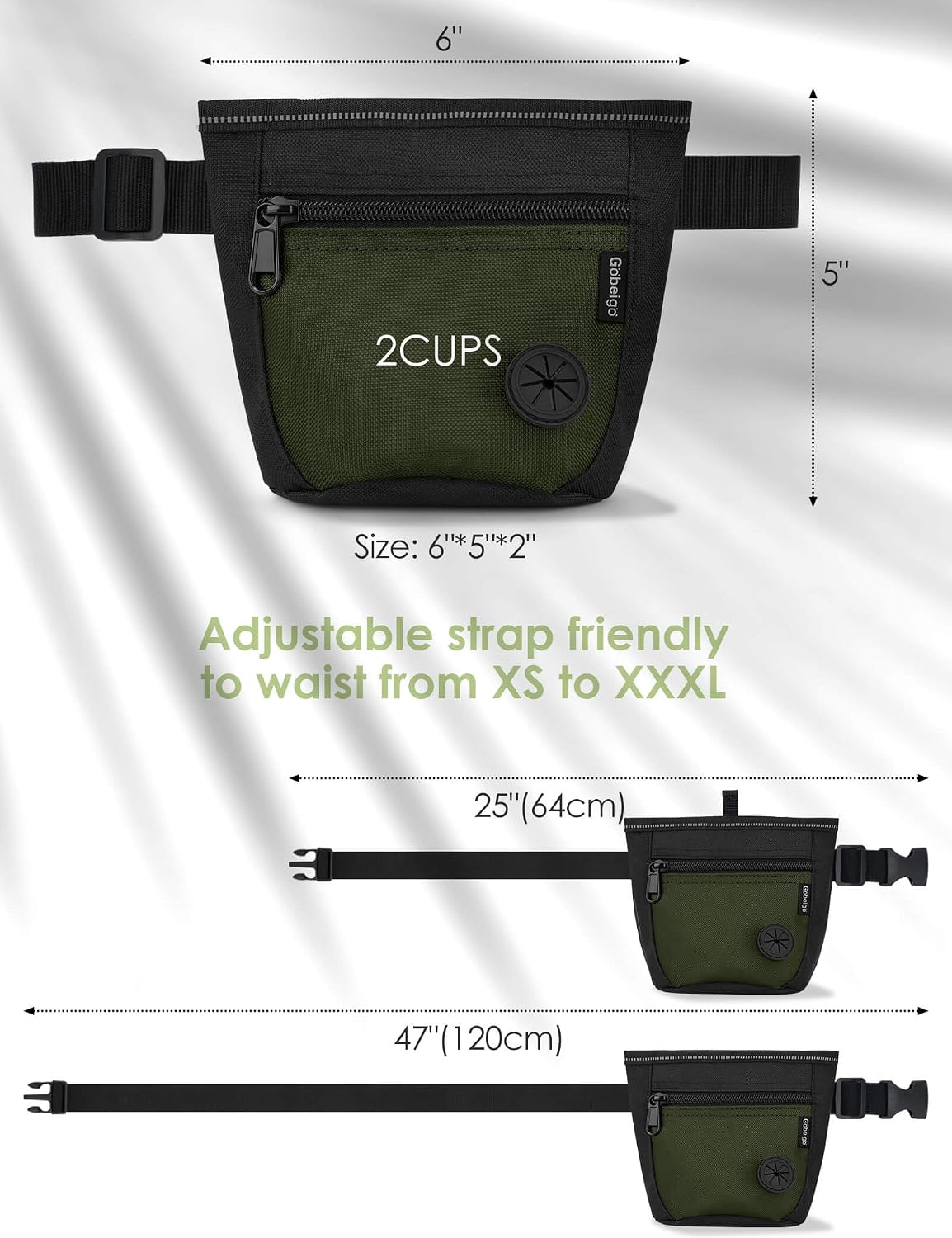 2 Cup Magnetic Closure Dog Treat Pouch with Training Clicker(Black)