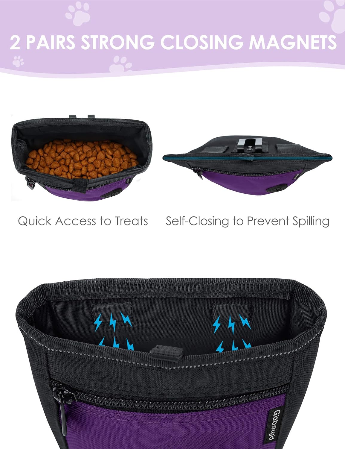 2 Cup Magnetic Closure Dog Treat Pouch with Training Clicker(Black)