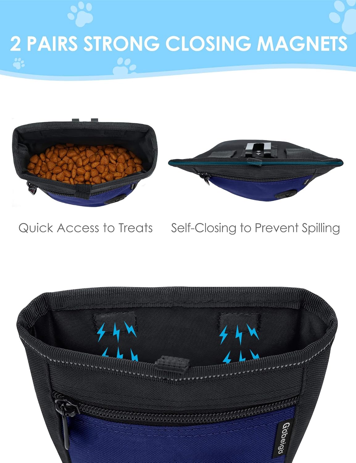 2 Cup Magnetic Closure Dog Treat Pouch with Training Clicker(Black)