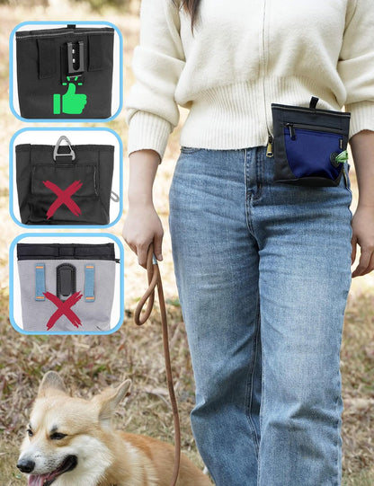 2 Cup Magnetic Closure Dog Treat Pouch with Training Clicker(Black)