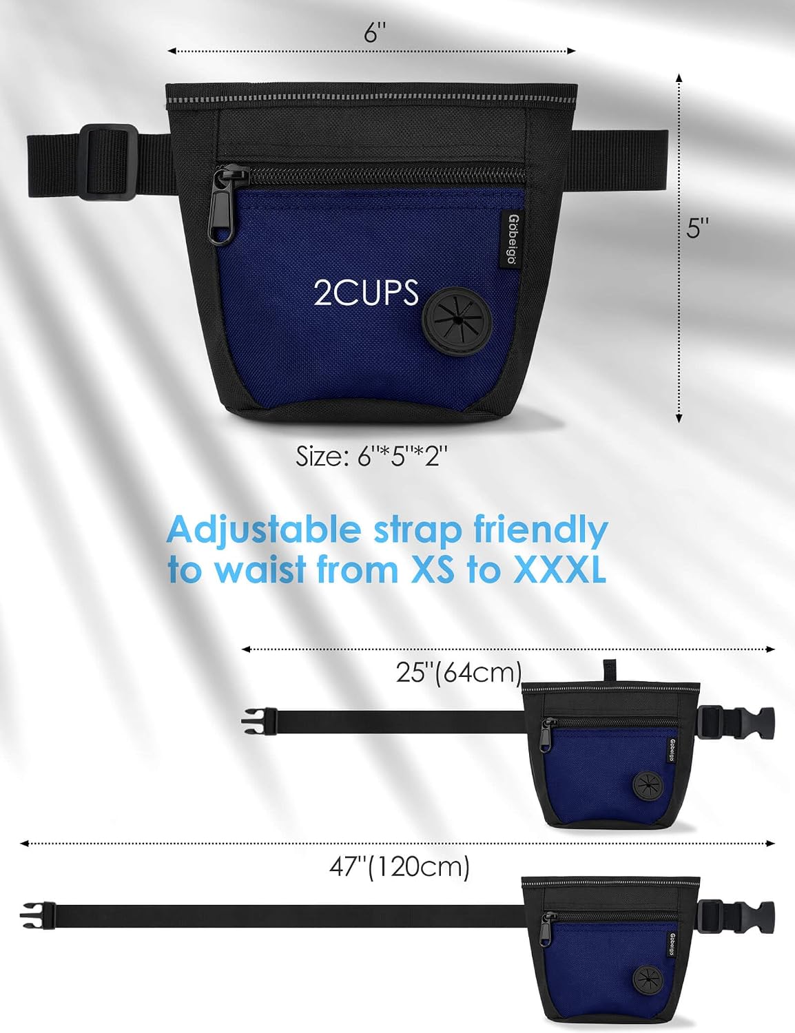 2 Cup Magnetic Closure Dog Treat Pouch with Training Clicker(Black)