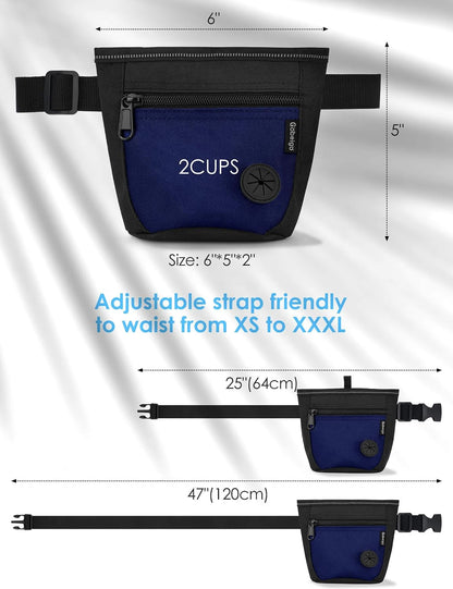 2 Cup Magnetic Closure Dog Treat Pouch with Training Clicker(Black)
