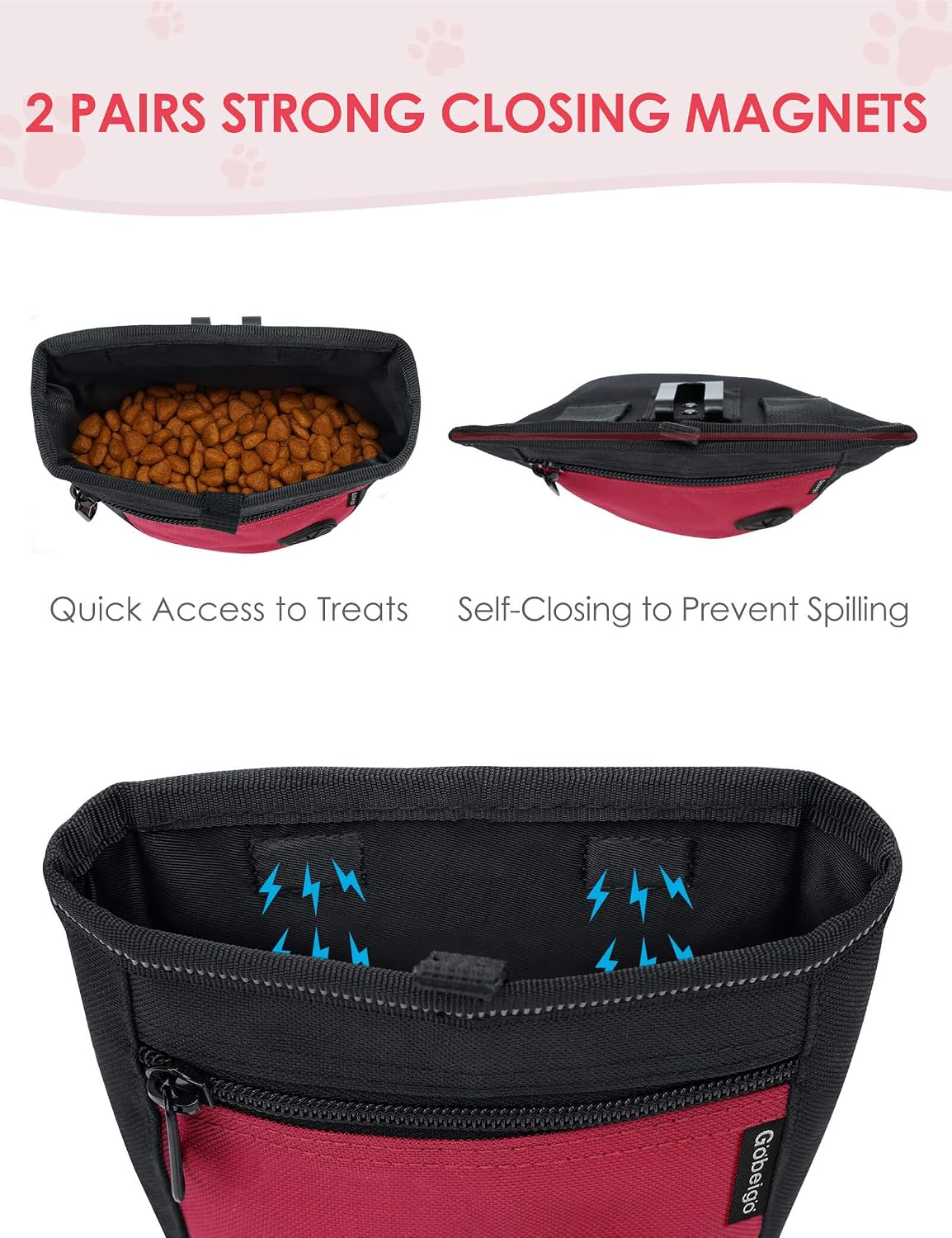 2 Cup Magnetic Closure Dog Treat Pouch with Training Clicker(Black)