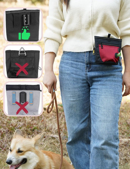 2 Cup Magnetic Closure Dog Treat Pouch with Training Clicker(Black)