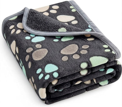Fluffy Premium Flannel Dog Blanket Washable Paw Printed Throw for Small Medium Large Dog Cat(30"x20" Dark Grey)
