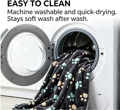 Fluffy Premium Flannel Dog Blanket Washable Paw Printed Throw for Small Medium Large Dog Cat(30"x20" Dark Grey)