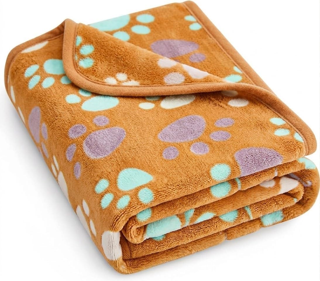 Fluffy Premium Flannel Dog Blanket Washable Paw Printed Throw for Small Medium Large Dog Cat(30"x20" Dark Grey)