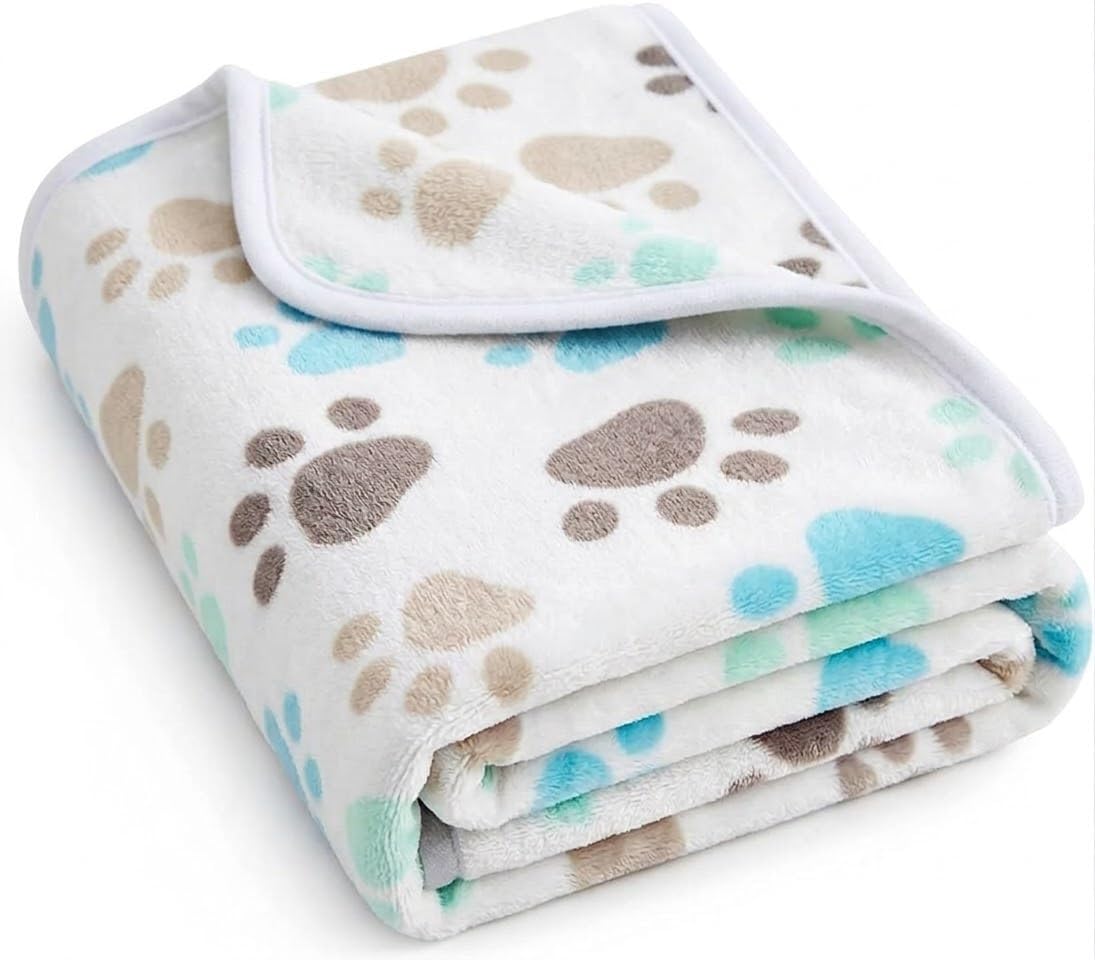Fluffy Premium Flannel Dog Blanket Washable Paw Printed Throw for Small Medium Large Dog Cat(30"x20" Dark Grey)