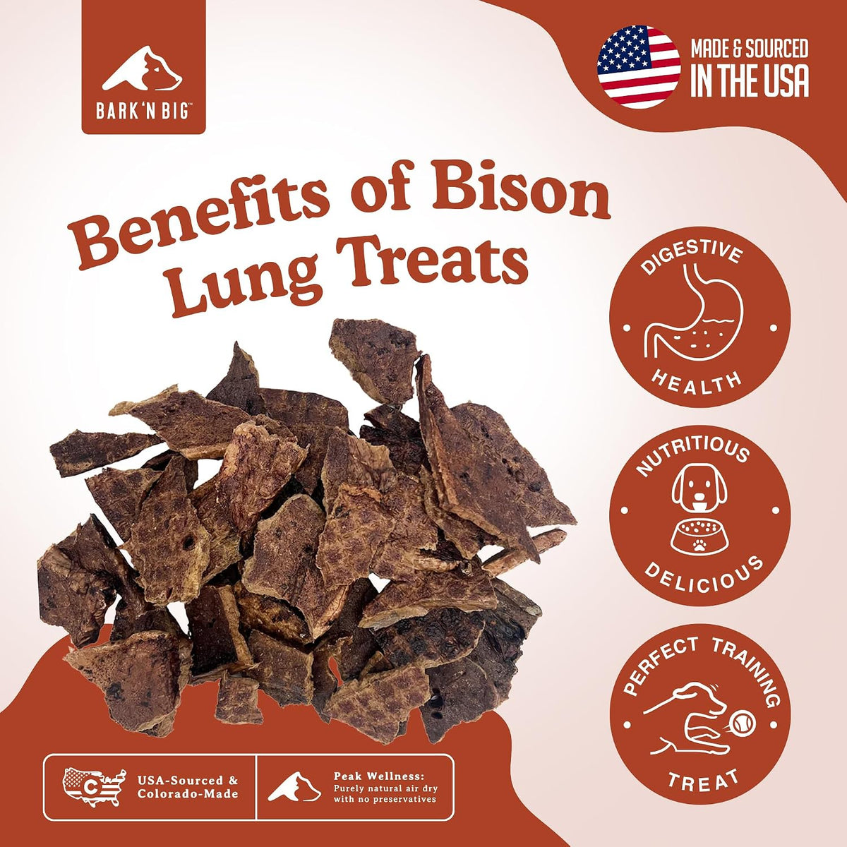 Bison Lung Dog Treats Single Ingredient Dehydrated
