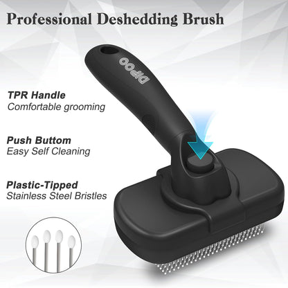 Self Cleaning Shedding Brush - Skin Friendly Grooming Tool for Dogs, Cats, and Puppies, Deshedding and Hair Removal for Long and Short Haired Pets, Black | Skin Friendly Grooming Deshedding Tool and Hair Removal for Long and Short Haired Pets