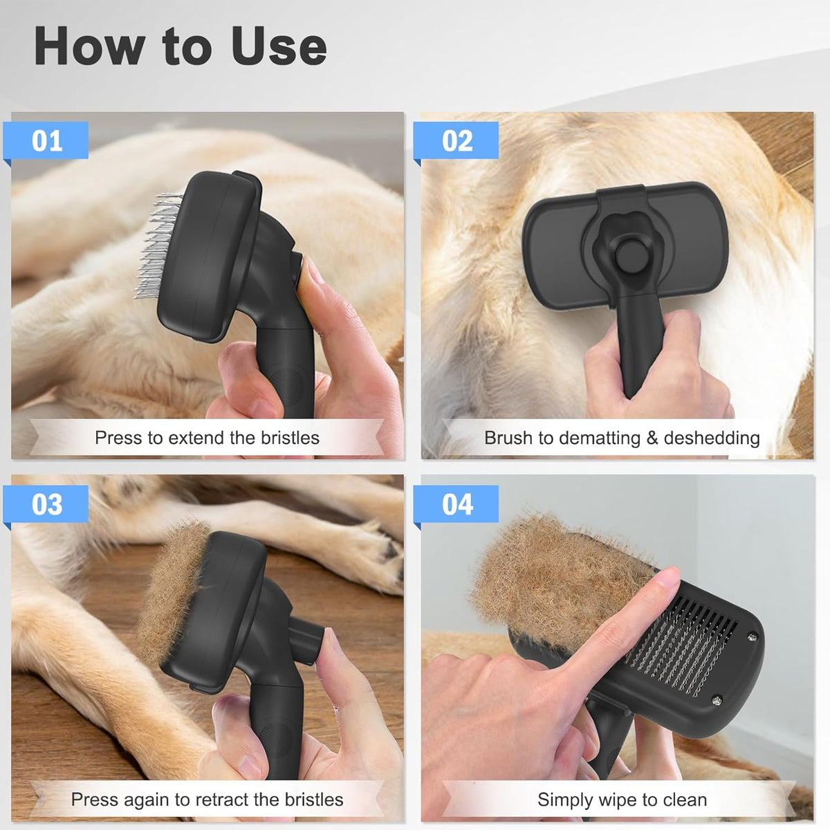 Self Cleaning Shedding Brush - Skin Friendly Grooming Tool for Dogs, Cats, and Puppies, Deshedding and Hair Removal for Long and Short Haired Pets, Black | Skin Friendly Grooming Deshedding Tool and Hair Removal for Long and Short Haired Pets