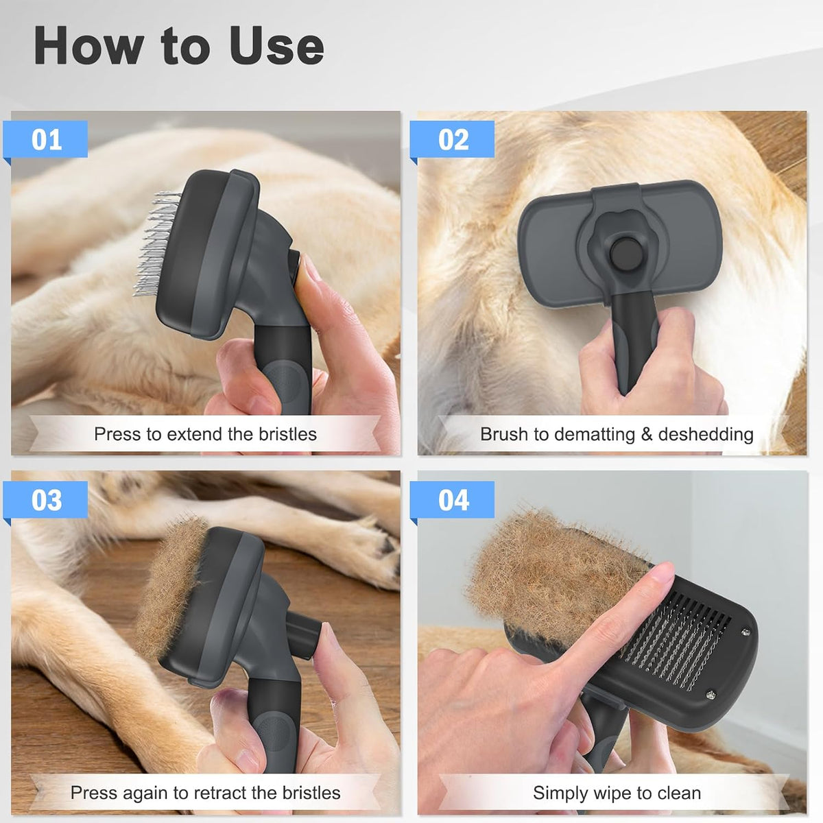 Self Cleaning Shedding Brush - Skin Friendly Grooming Tool for Dogs, Cats, and Puppies, Deshedding and Hair Removal for Long and Short Haired Pets, Black | Skin Friendly Grooming Deshedding Tool and Hair Removal for Long and Short Haired Pets