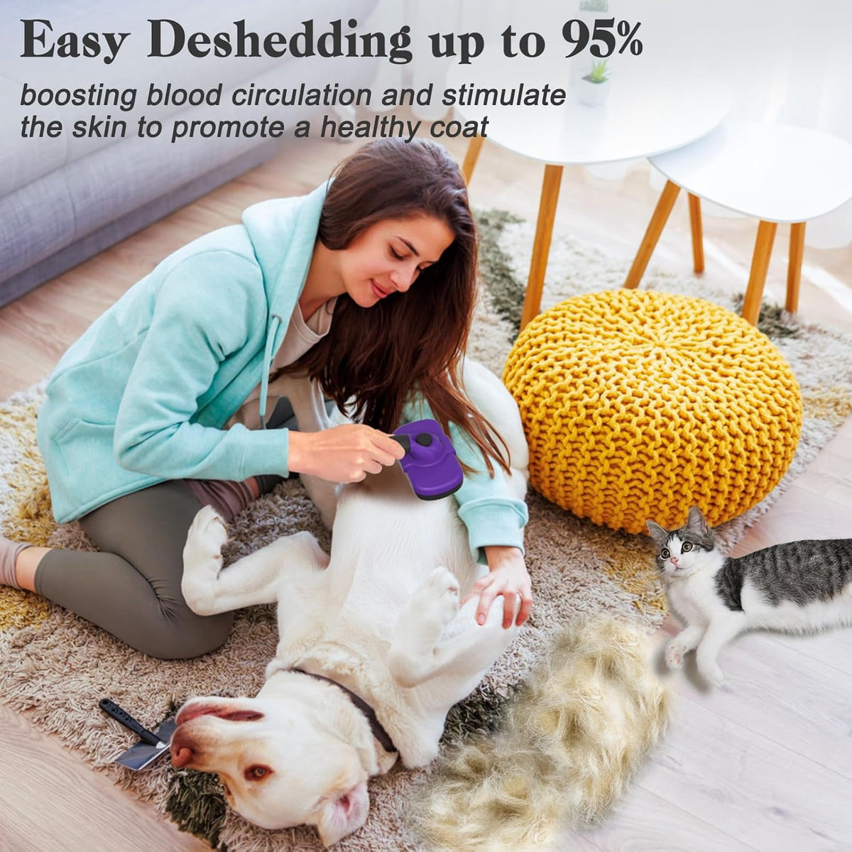 Self Cleaning Shedding Brush - Skin Friendly Grooming Tool for Dogs, Cats, and Puppies, Deshedding and Hair Removal for Long and Short Haired Pets, Black | Skin Friendly Grooming Deshedding Tool and Hair Removal for Long and Short Haired Pets