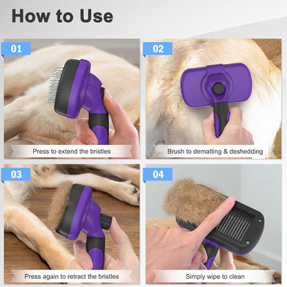 Self Cleaning Shedding Brush - Skin Friendly Grooming Tool for Dogs, Cats, and Puppies, Deshedding and Hair Removal for Long and Short Haired Pets, Black | Skin Friendly Grooming Deshedding Tool and Hair Removal for Long and Short Haired Pets