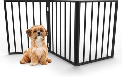 Pet Gate - 4-Panel Indoor Foldable Dog Fence for Stairs, Hallways or Doorways - 72x24-Inch Retractable Wood Freestanding Dog Gates (White)