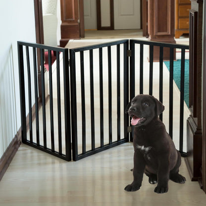 Pet Gate - 4-Panel Indoor Foldable Dog Fence for Stairs, Hallways or Doorways - 72x24-Inch Retractable Wood Freestanding Dog Gates (White)