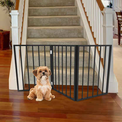 Pet Gate - 4-Panel Indoor Foldable Dog Fence for Stairs, Hallways or Doorways - 72x24-Inch Retractable Wood Freestanding Dog Gates (White)