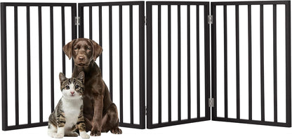 Pet Gate - 4-Panel Indoor Foldable Dog Fence for Stairs, Hallways or Doorways - 72x24-Inch Retractable Wood Freestanding Dog Gates (White)