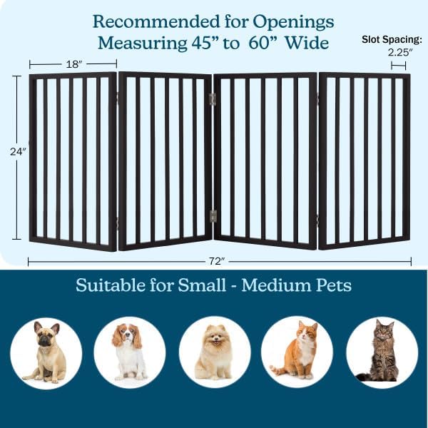Pet Gate - 4-Panel Indoor Foldable Dog Fence for Stairs, Hallways or Doorways - 72x24-Inch Retractable Wood Freestanding Dog Gates (White)