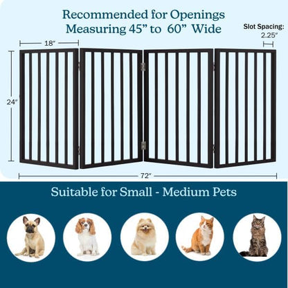 Pet Gate - 4-Panel Indoor Foldable Dog Fence for Stairs, Hallways or Doorways - 72x24-Inch Retractable Wood Freestanding Dog Gates (White)