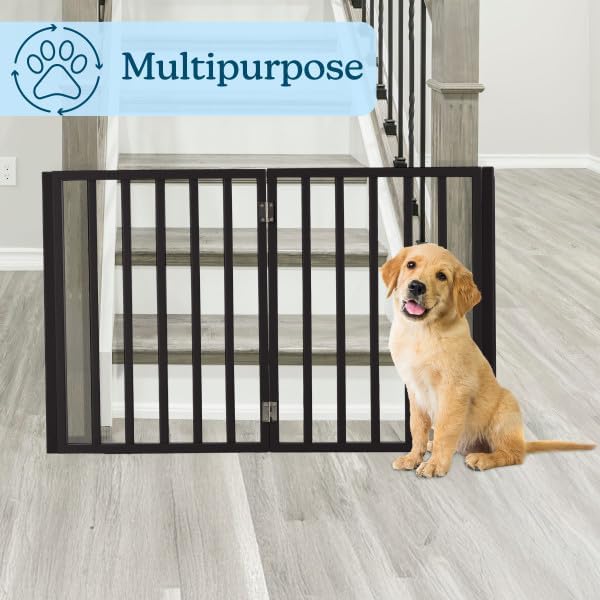 Pet Gate - 4-Panel Indoor Foldable Dog Fence for Stairs, Hallways or Doorways - 72x24-Inch Retractable Wood Freestanding Dog Gates (White)