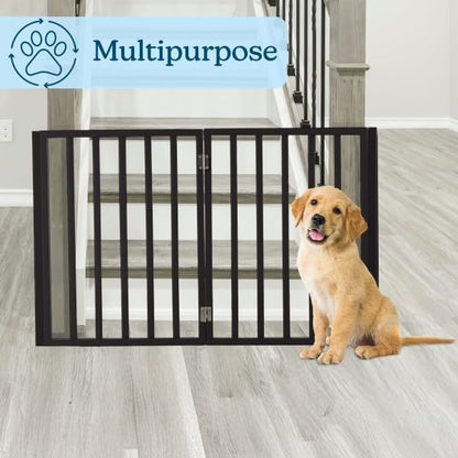 Pet Gate - 4-Panel Indoor Foldable Dog Fence for Stairs, Hallways or Doorways - 72x24-Inch Retractable Wood Freestanding Dog Gates (White)
