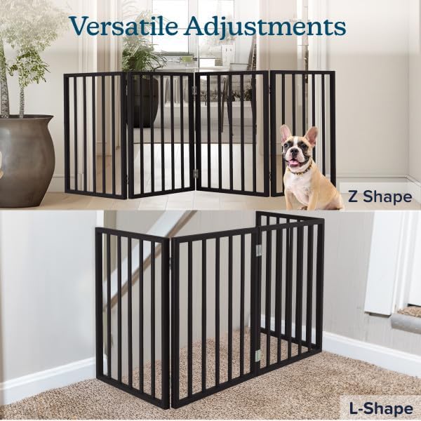 Pet Gate - 4-Panel Indoor Foldable Dog Fence for Stairs, Hallways or Doorways - 72x24-Inch Retractable Wood Freestanding Dog Gates (White)
