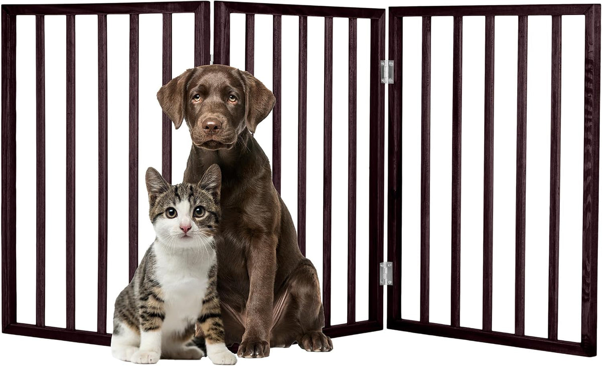 Pet Gate - 4-Panel Indoor Foldable Dog Fence for Stairs, Hallways or Doorways - 72x24-Inch Retractable Wood Freestanding Dog Gates (White)
