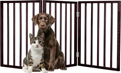 Pet Gate - 4-Panel Indoor Foldable Dog Fence for Stairs, Hallways or Doorways - 72x24-Inch Retractable Wood Freestanding Dog Gates (White)
