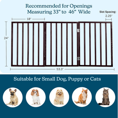 Pet Gate - 4-Panel Indoor Foldable Dog Fence for Stairs, Hallways or Doorways - 72x24-Inch Retractable Wood Freestanding Dog Gates (White)