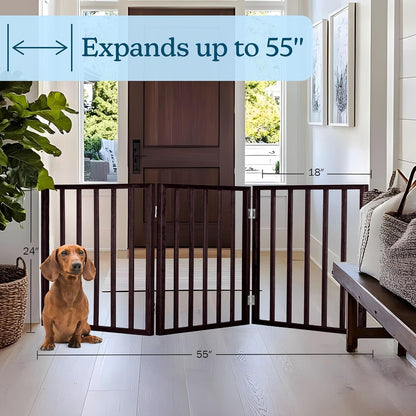 Pet Gate - 4-Panel Indoor Foldable Dog Fence for Stairs, Hallways or Doorways - 72x24-Inch Retractable Wood Freestanding Dog Gates (White)