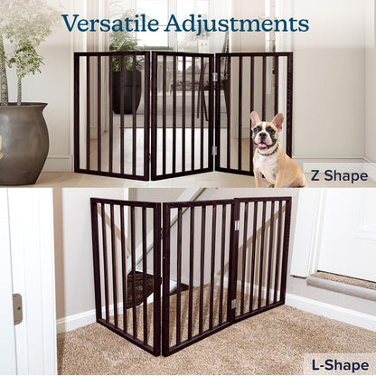 Pet Gate - 4-Panel Indoor Foldable Dog Fence for Stairs, Hallways or Doorways - 72x24-Inch Retractable Wood Freestanding Dog Gates (White)