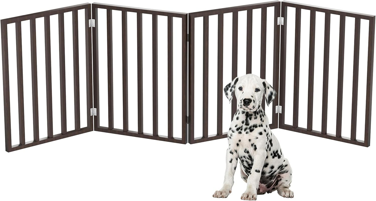 Pet Gate - 4-Panel Indoor Foldable Dog Fence for Stairs, Hallways or Doorways - 72x24-Inch Retractable Wood Freestanding Dog Gates (White)