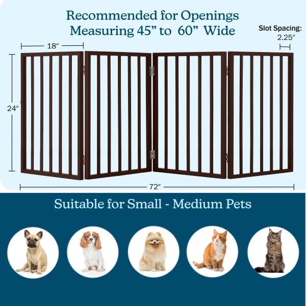 Pet Gate - 4-Panel Indoor Foldable Dog Fence for Stairs, Hallways or Doorways - 72x24-Inch Retractable Wood Freestanding Dog Gates (White)