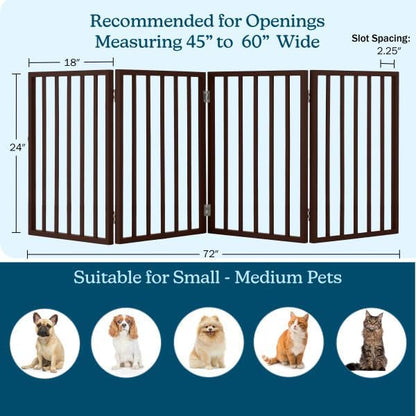 Pet Gate - 4-Panel Indoor Foldable Dog Fence for Stairs, Hallways or Doorways - 72x24-Inch Retractable Wood Freestanding Dog Gates (White)