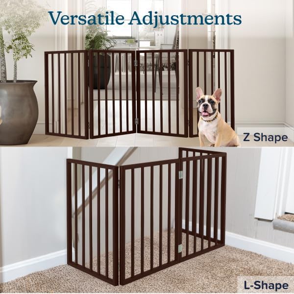 Pet Gate - 4-Panel Indoor Foldable Dog Fence for Stairs, Hallways or Doorways - 72x24-Inch Retractable Wood Freestanding Dog Gates (White)