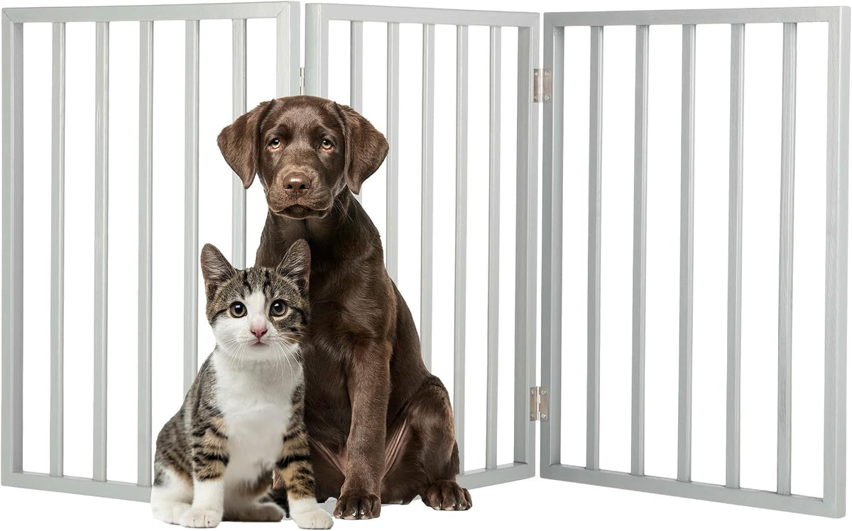Pet Gate - 4-Panel Indoor Foldable Dog Fence for Stairs, Hallways or Doorways - 72x24-Inch Retractable Wood Freestanding Dog Gates (White)