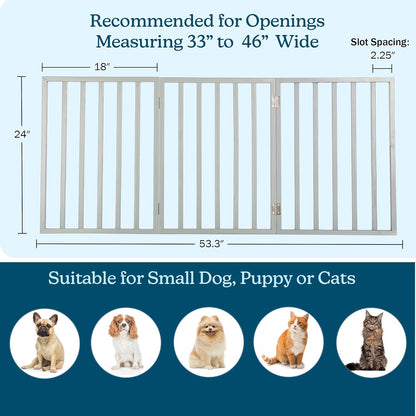 Pet Gate - 4-Panel Indoor Foldable Dog Fence for Stairs, Hallways or Doorways - 72x24-Inch Retractable Wood Freestanding Dog Gates (White)