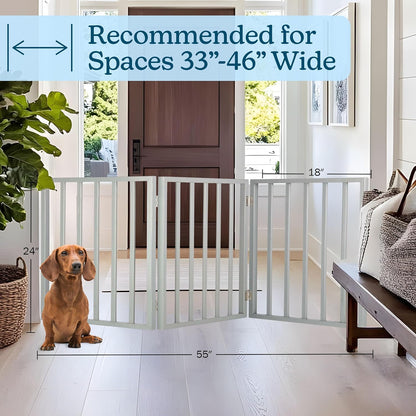 Pet Gate - 4-Panel Indoor Foldable Dog Fence for Stairs, Hallways or Doorways - 72x24-Inch Retractable Wood Freestanding Dog Gates (White)