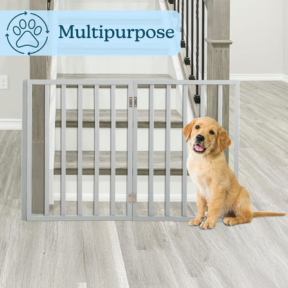 Pet Gate - 4-Panel Indoor Foldable Dog Fence for Stairs, Hallways or Doorways - 72x24-Inch Retractable Wood Freestanding Dog Gates (White)