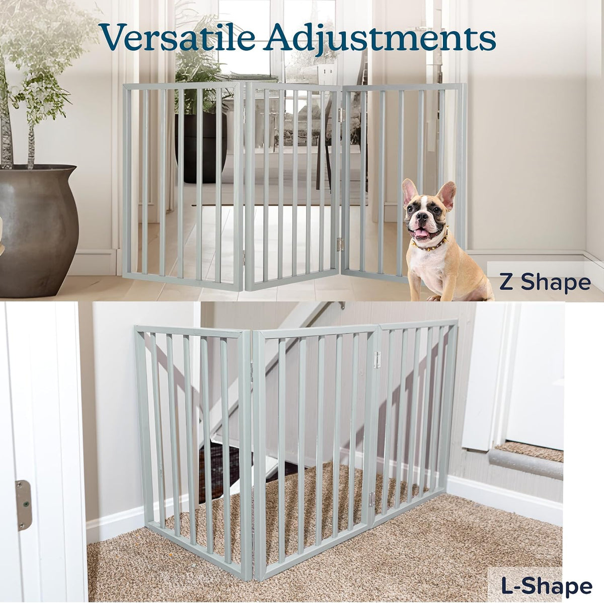 Pet Gate - 4-Panel Indoor Foldable Dog Fence for Stairs, Hallways or Doorways - 72x24-Inch Retractable Wood Freestanding Dog Gates (White)