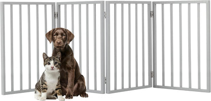 Pet Gate - 4-Panel Indoor Foldable Dog Fence for Stairs, Hallways or Doorways - 72x24-Inch Retractable Wood Freestanding Dog Gates (White)