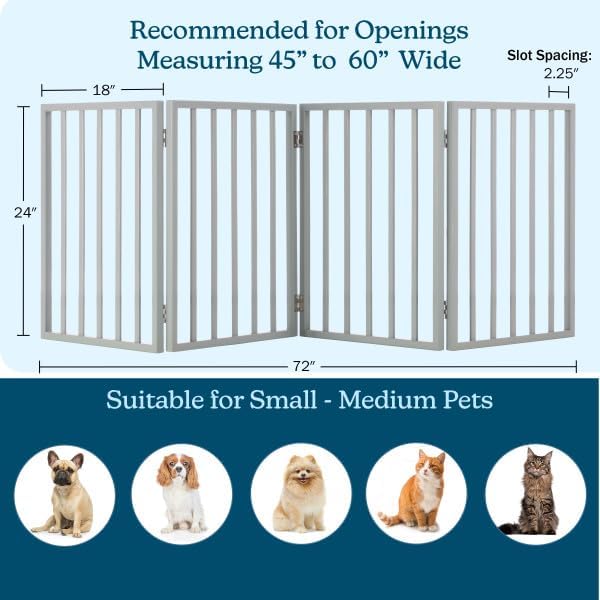 Pet Gate - 4-Panel Indoor Foldable Dog Fence for Stairs, Hallways or Doorways - 72x24-Inch Retractable Wood Freestanding Dog Gates (White)