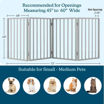 Pet Gate - 4-Panel Indoor Foldable Dog Fence for Stairs, Hallways or Doorways - 72x24-Inch Retractable Wood Freestanding Dog Gates (White)