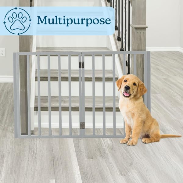 Pet Gate - 4-Panel Indoor Foldable Dog Fence for Stairs, Hallways or Doorways - 72x24-Inch Retractable Wood Freestanding Dog Gates (White)